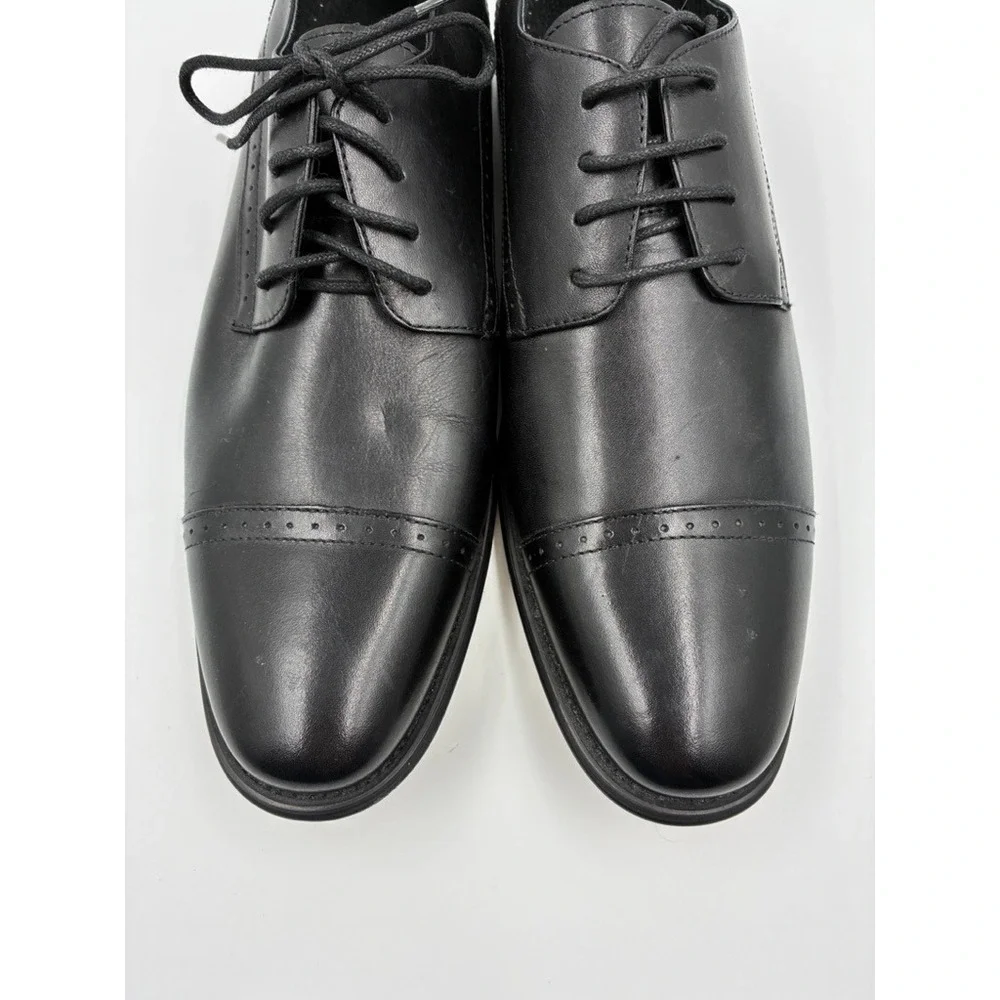 Asher Green Mens Black Cap Toe Oxford Dress Shoes Genuine‎ Leather Size 11 READ